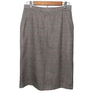 GIORGIO SANT’ANGELO Pure Wool Gray Plaid Midi Pencil Skirt Vintage Office Luxury